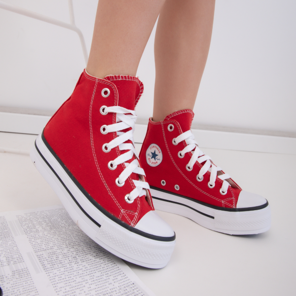 CONVERSE BOTITAS LONA ROJO PLATAFORMA