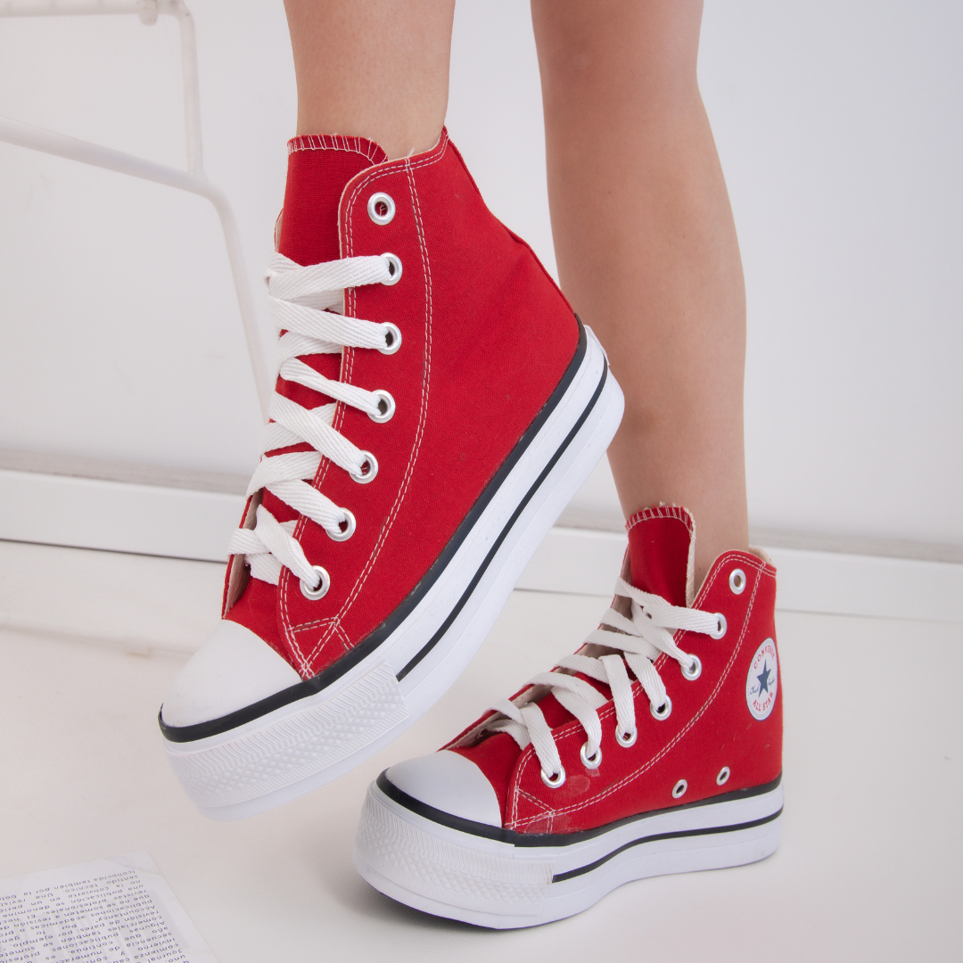 CONVERSE BOTITAS LONA ROJO PLATAFORMA